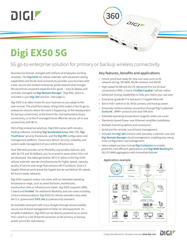 Digi EX50 5G Cellular Extender Datasheet cover page